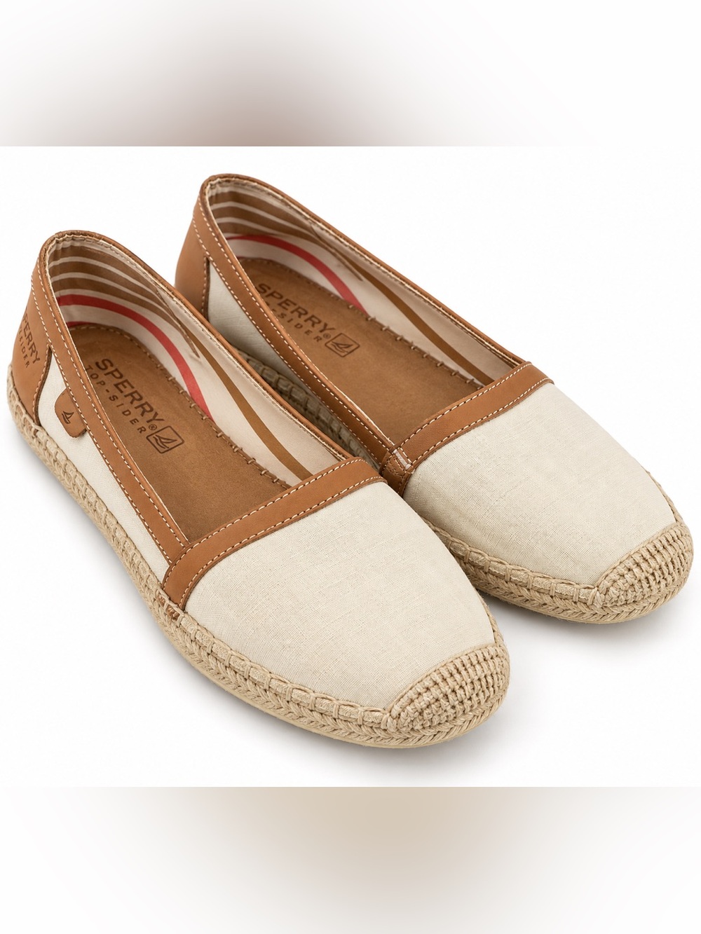 Sperry Top-Sider Espadrille Flats Women’s 8.5 Cream Tan Canvas Leather